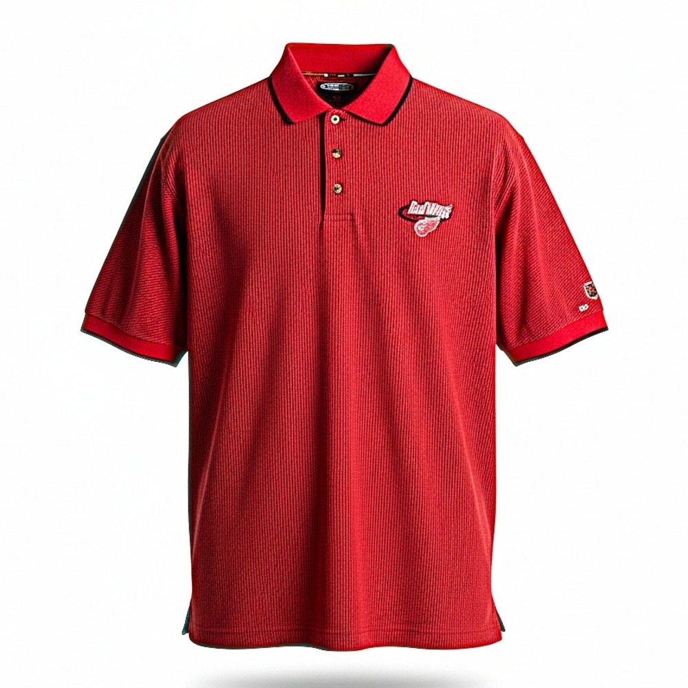 Vintage Detroit Red Wings NHL Polo‎ Shirt Mens XL The Coolest Game Red Striped